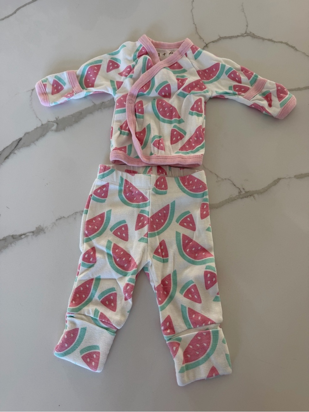 Monica + Andy Pink Watermelon Print Preemie Set